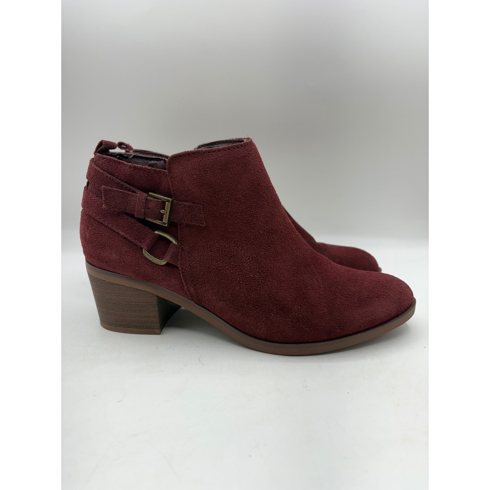 Sonoma Goods For Life Burgundy Suede Buckle Ankle Boots Block Heel Womens Size 9